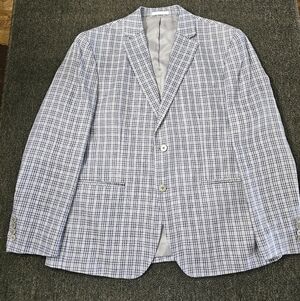 Ralph Lauren 100% Linen Blue Plaid Two-Button Sport Blazer Jacket Men's Size 42S